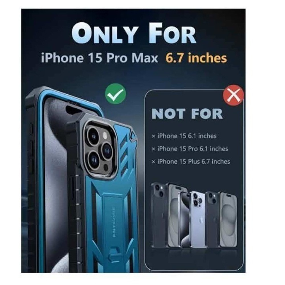 NWT FNTCASE iPhone 15-Pro-Max Case with Belt-Clip Blue Kickstand Military Grade - Picture 5 of 13